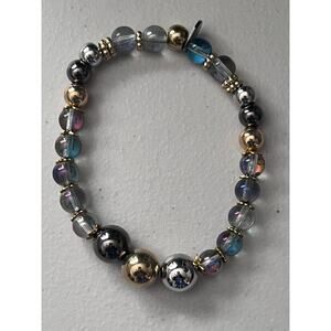 Iridescent Glass Handmade Bracelet Eclectic Unique Futuristic Design Stretchy